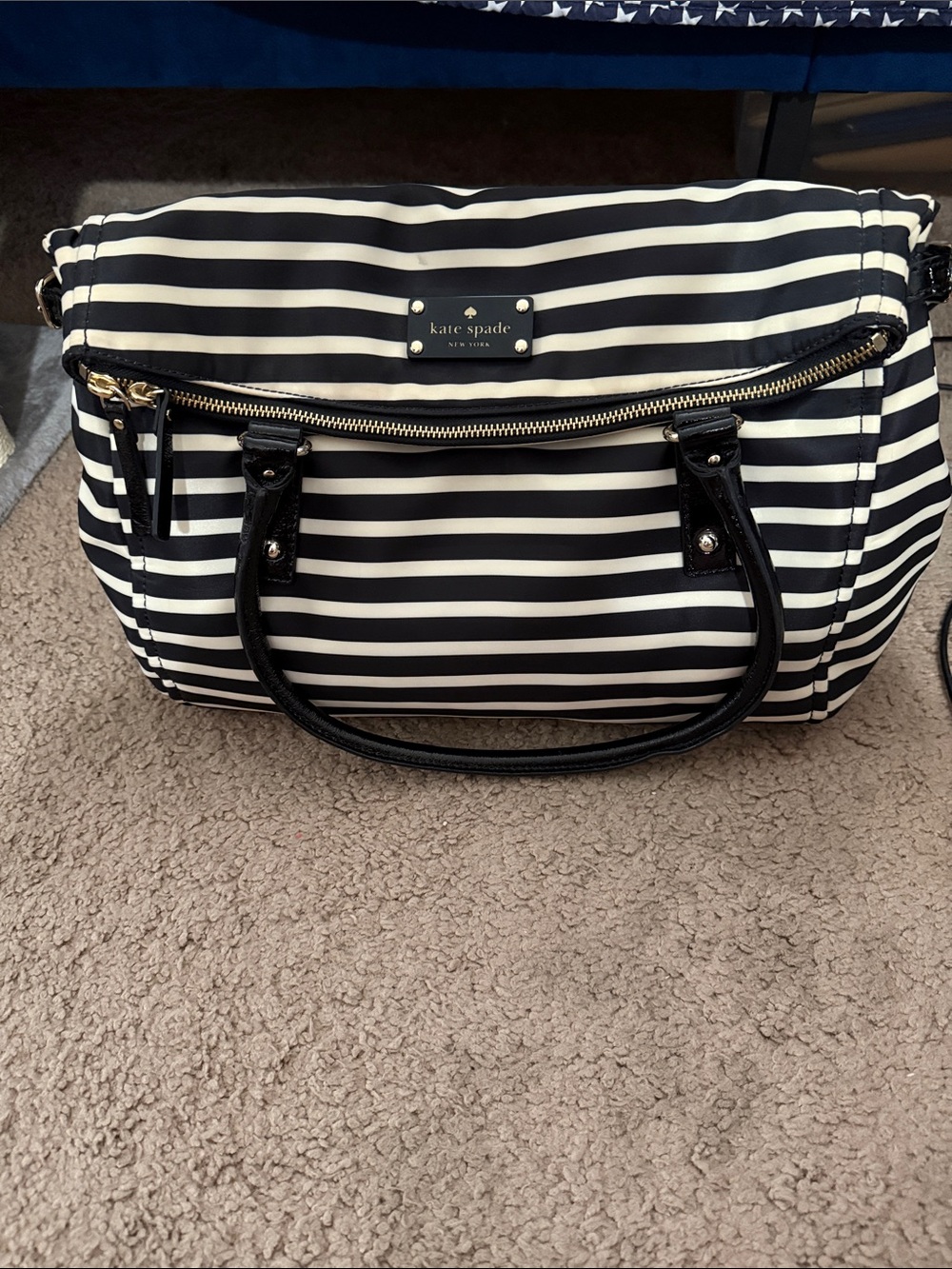 kate spade Black and White Stripe Tote Satchel